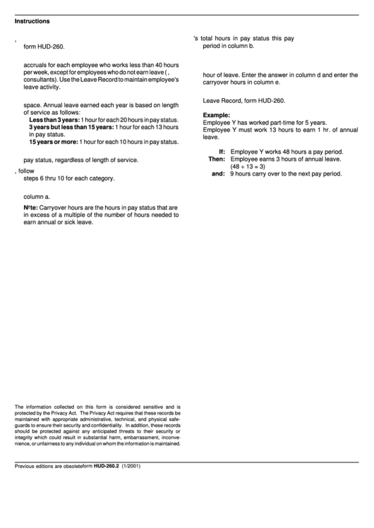 Instructions For Form Hud-260 Printable pdf