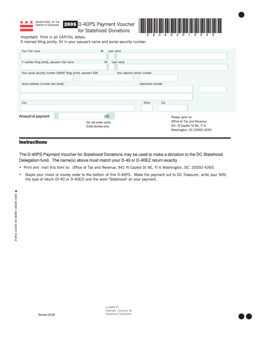 Fillable D-40ps Payment Voucher For Statehood Donations Template Printable pdf