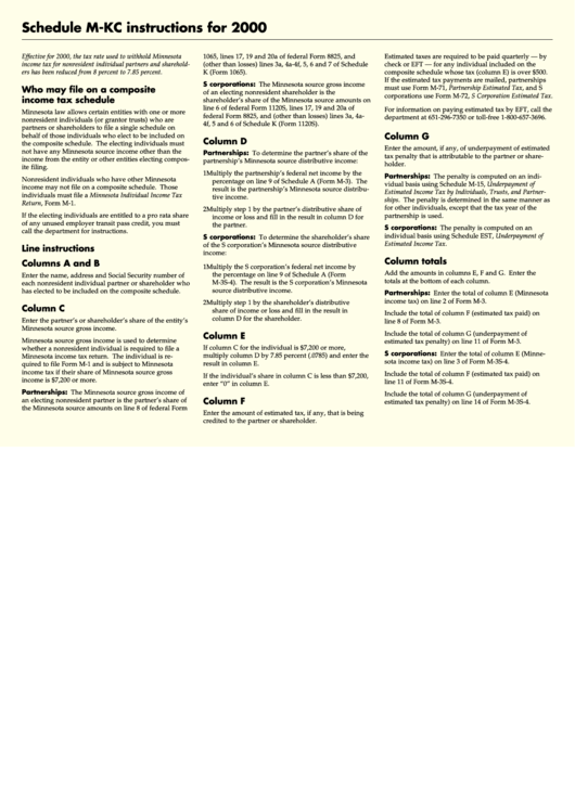 Instructions For Form Schedule M-Kc - 2000 Printable pdf