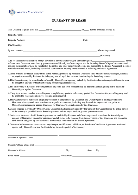 State Of California Guaranty Of Lease Form Printable pdf