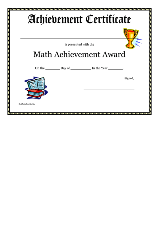 Math Achievement Award - Certificate Template Printable pdf