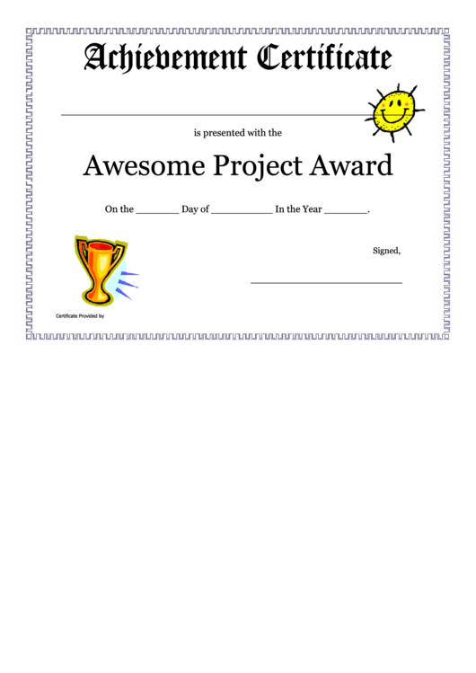 Awesome Project Award - Achievement Certificate Template Printable pdf
