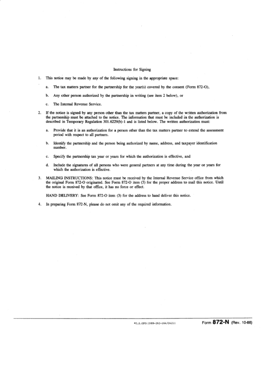 Form 872-O - Instructions For Signing Printable pdf