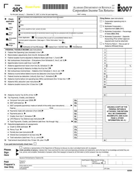 Form 20c - Corporation Income Tax Return - 2007 printable pdf download