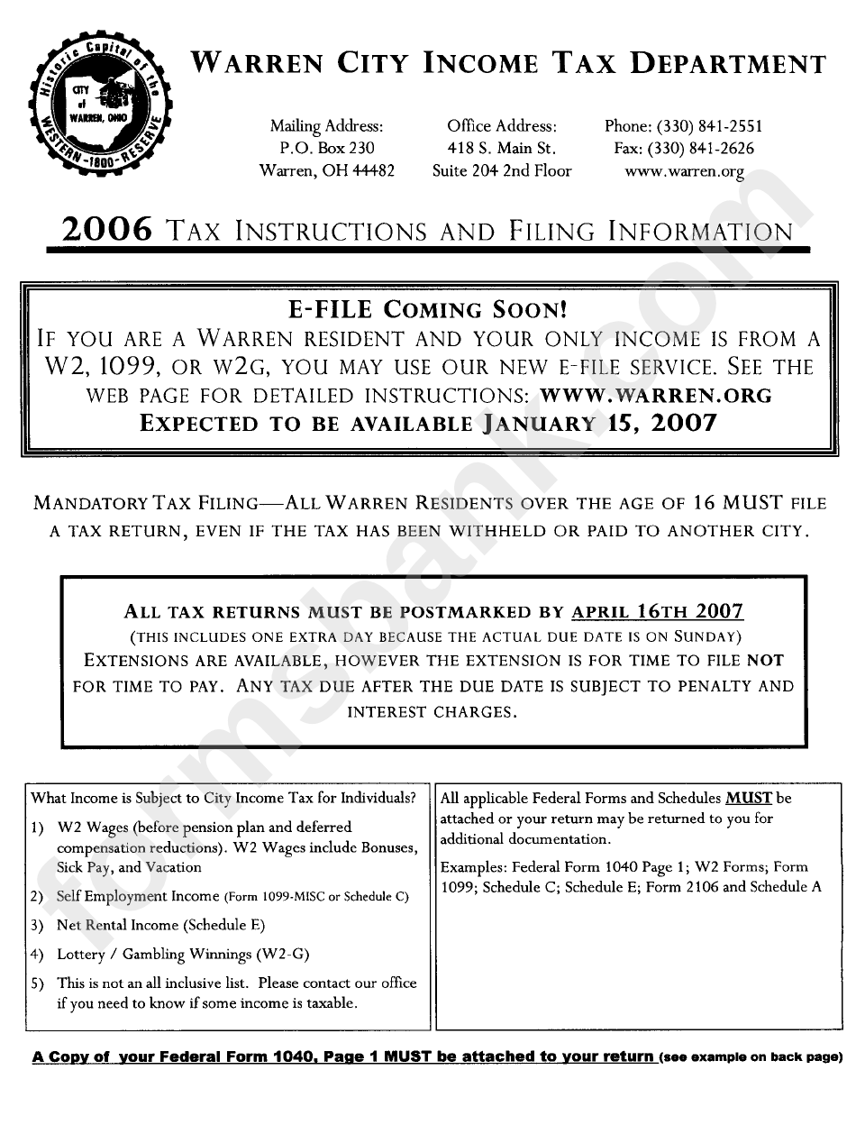 Tax Form Instructions And Filing Information 06 Printable Pdf Download