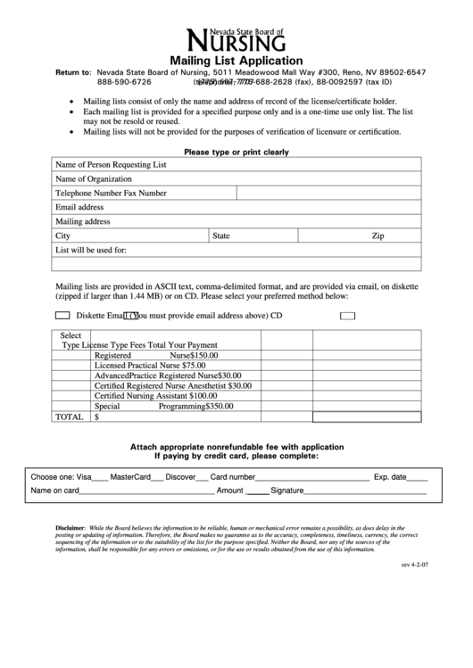 Mailing List Application Form Printable pdf