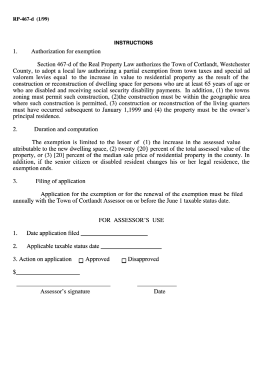 Form Rp-467-D - Instructions - State Of New York Printable pdf