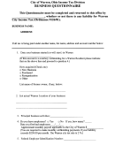 Business Questionnaire City Of Warren, Ohio Income Tax Devision Sheet Printable pdf