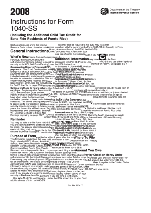 Instructions For Form 1040 Ss U s Self Employment Tax Return 