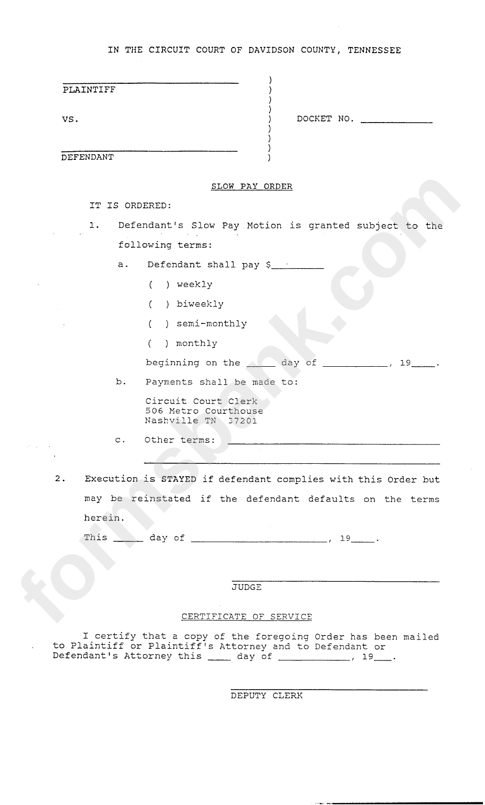 Slow Pay Order Form printable pdf download