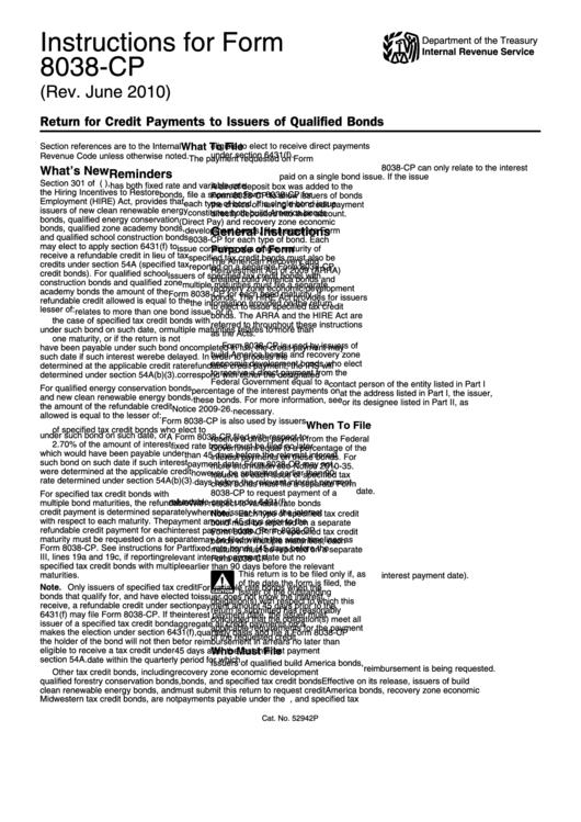 Instructions For Form 8038-Cp - Return For Credit Payments To Issuers Of Qualified Bonds - Internal Revenue Service Printable pdf