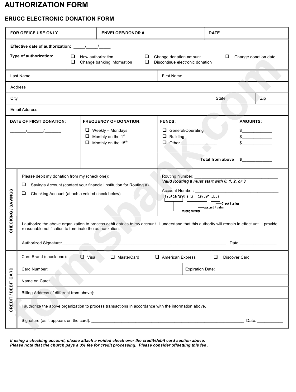 Authorization Form (Electronic Donation Church Form)