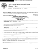 Statement Of Qualification Of Foreign Limited Liability Partnership Form - Arkansas Secretary Of State Sharon Priest