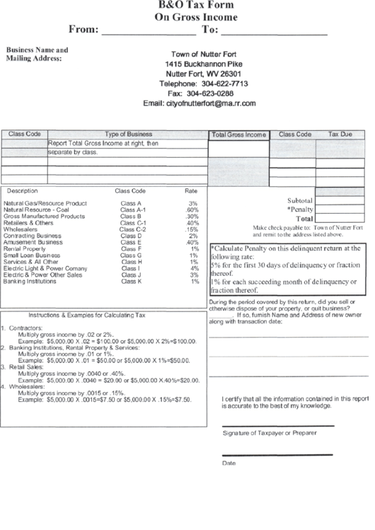 Tax Form On Gross Income Form - Town Of Nutter Ford - West Virginia Printable pdf