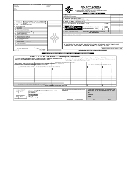 Sales/use Tax Return Sheet City Of Thornton printable pdf download