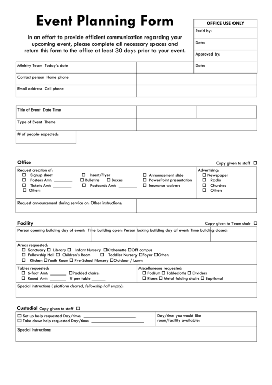 Fillable Event Planning Form Printable pdf