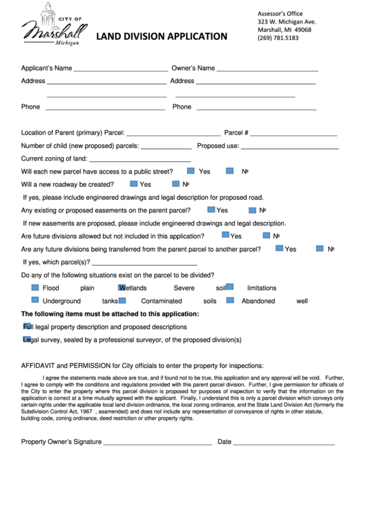 Fillable Land Division Application Form Printable pdf