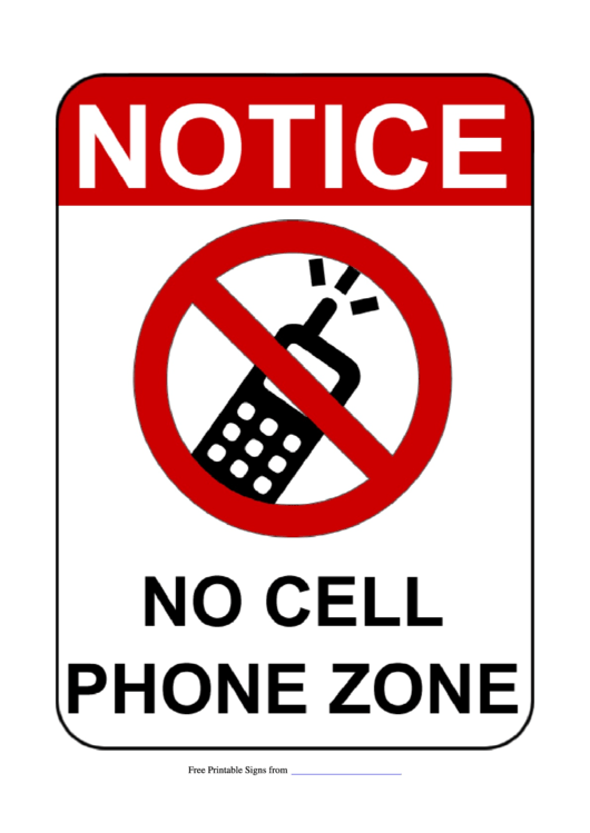 Notice No Cell Phone Zone Sign Template Printable pdf