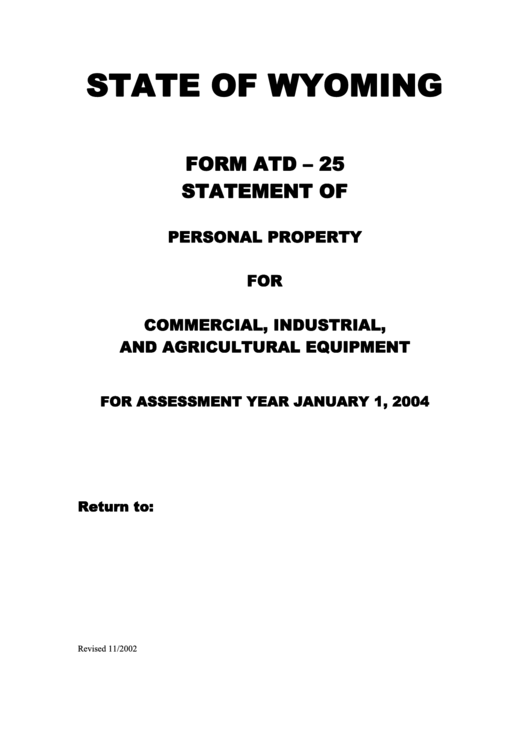 Form Atd-25 - Statement Of Personal Property - 2002 Printable pdf
