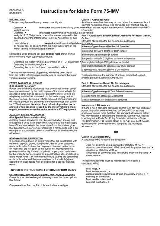 Instructions For Idaho Form 75-Imv Printable pdf