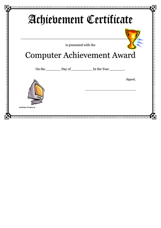 Computer Achievement Award Certificate Template Printable pdf