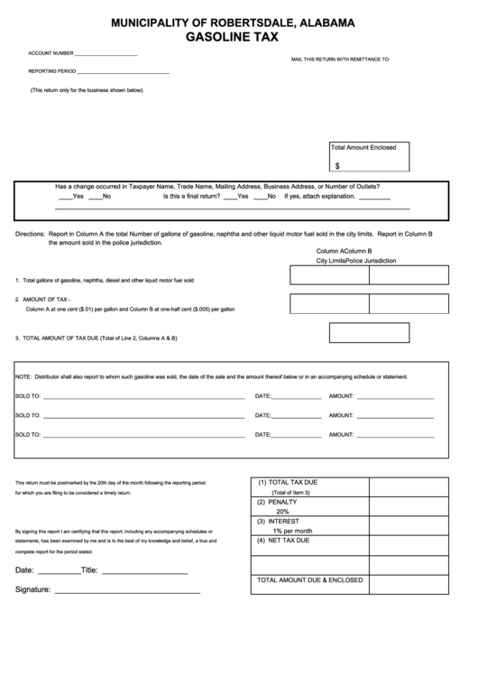 Gasoline Tax - Municipality Of Robertsdale Printable pdf