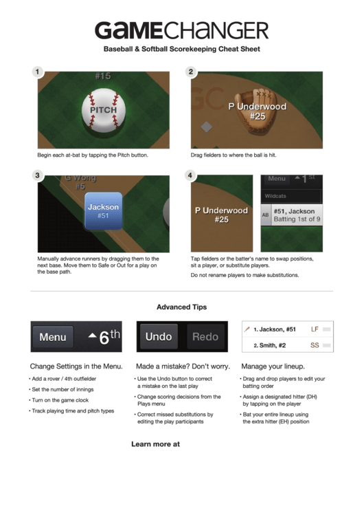 Baseball & Softball Scorekeeping Cheat Sheet Printable pdf
