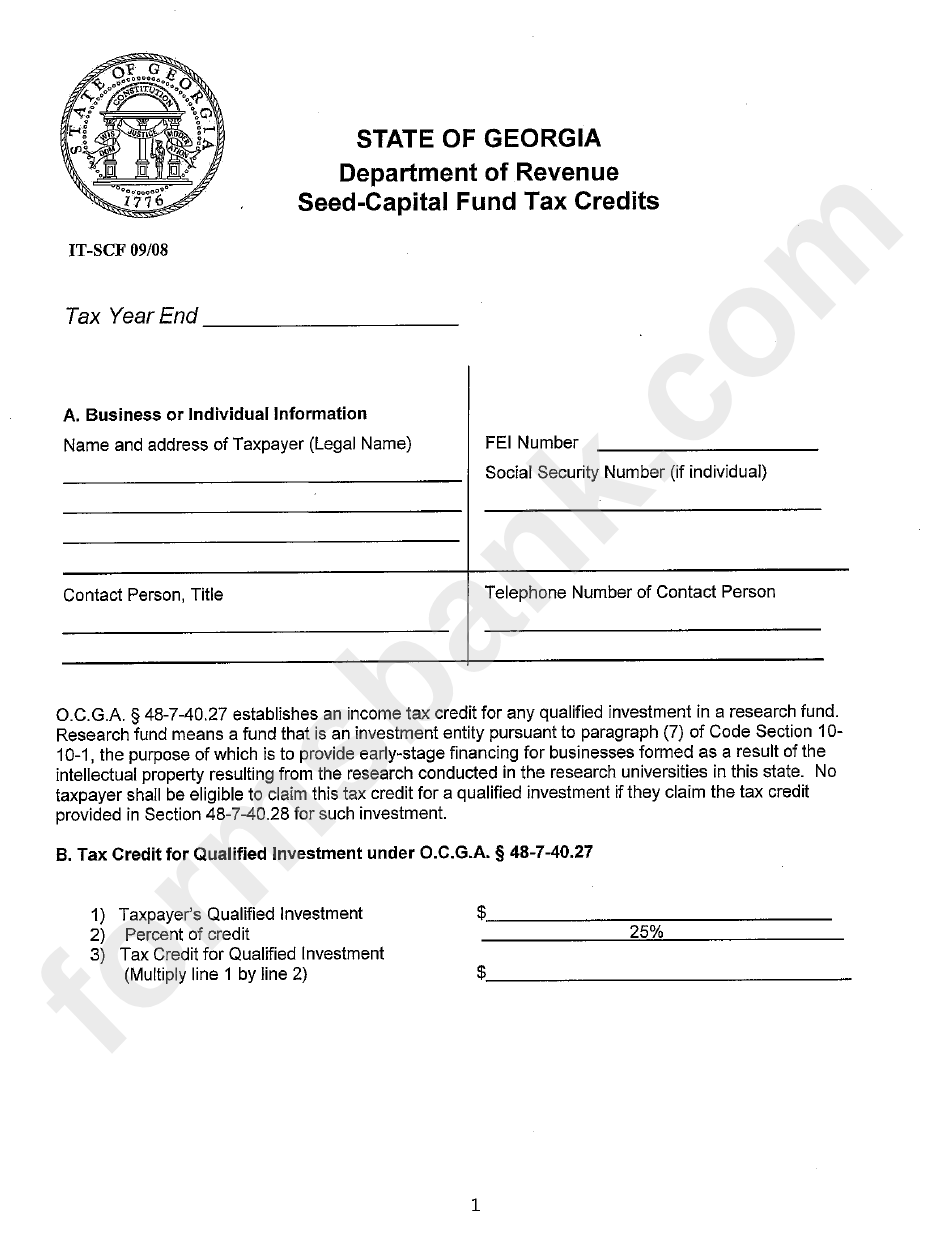 Seed-Capital Fund Tax Credits Form