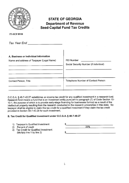 Seed-Capital Fund Tax Credits Form Printable pdf