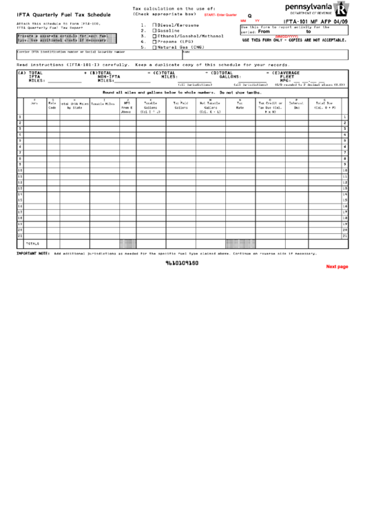 Fillable Ifta Quarterly Fuel Tax Schedule Printable pdf