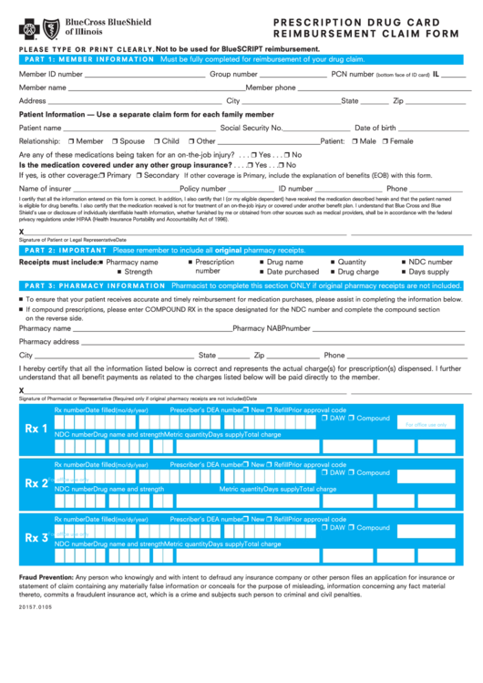 Reimbursement Claim Form - Prescription Drug Card Printable pdf