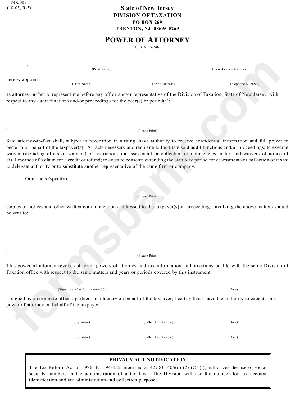 Form M-5008 - Power Of Attorney