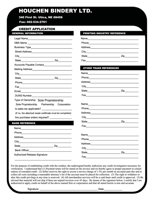 Fillable Credit Application Form Printable pdf
