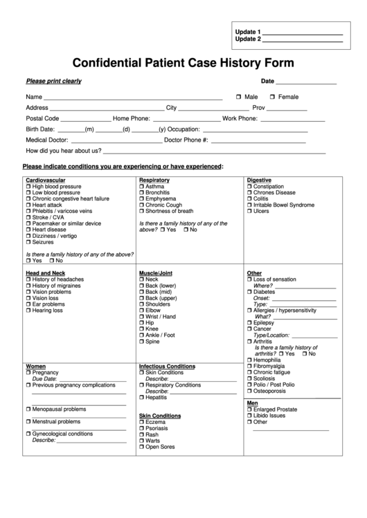 Confidential Patient Case History Form Printable pdf
