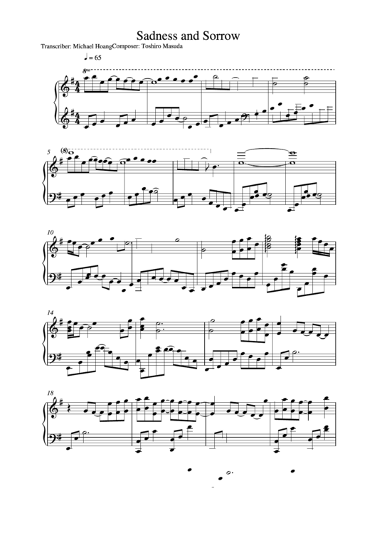 Sadness And Sorrow Music Sheet - Toshiro Masuda Printable pdf