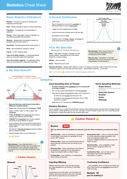 Statistics Cheat Sheet Printable pdf