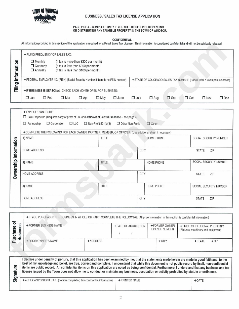 Business/sales Tax License Application Form For General Business Or Retail Sales Tax