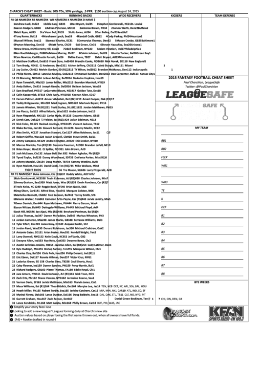 Fantasy Football Cheat Sheet - August 24 2015 Printable pdf