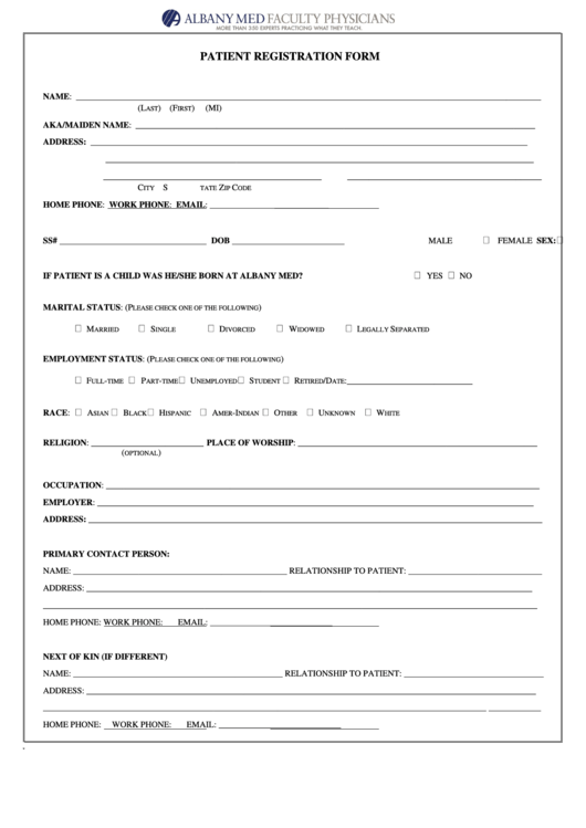 Fillable Patient Registration Form Printable pdf