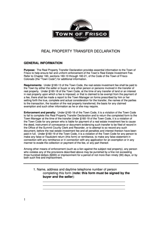 Form Tof.twr.00215 - Real Property Transfer Declaration Printable pdf