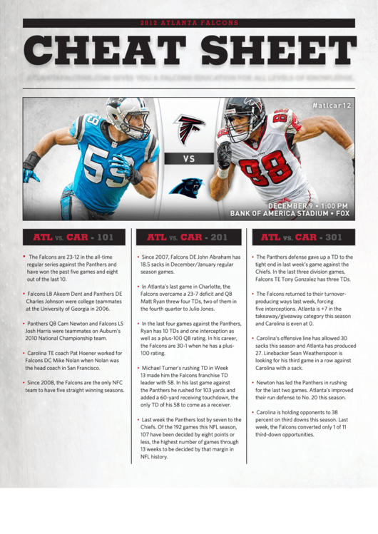 2012 Atlanta Falcons Cheat Sheet Printable pdf