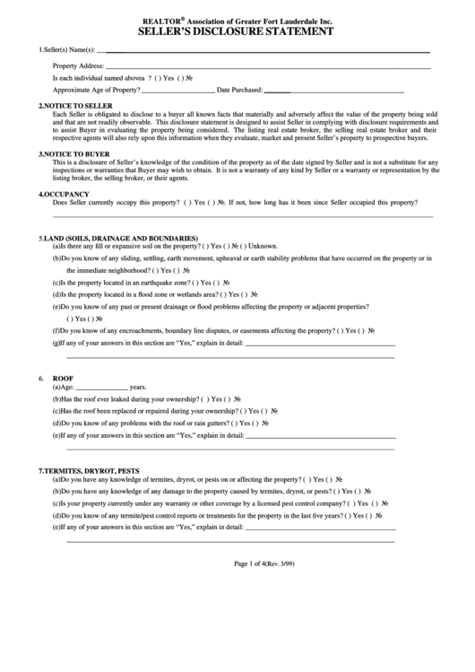 Fillable Seller S Disclosure Statement Form Printable Pdf Download