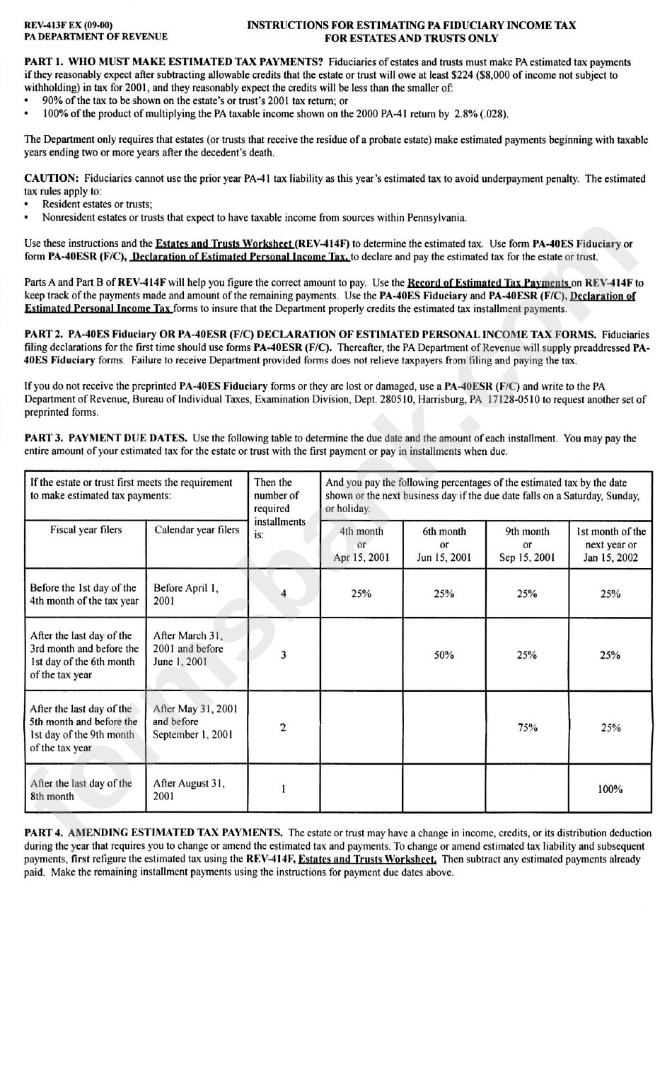 Instructions For Estimating Pa Fiduciary Income Tax