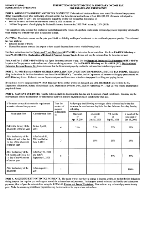 Instructions For Estimating Pa Fiduciary Income Tax Printable pdf