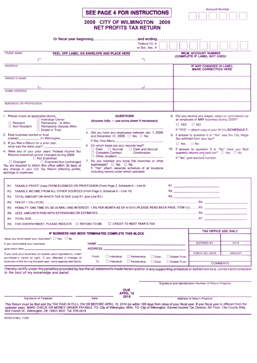 Form Wcwt-6 - Net Profits Tax Return Printable pdf