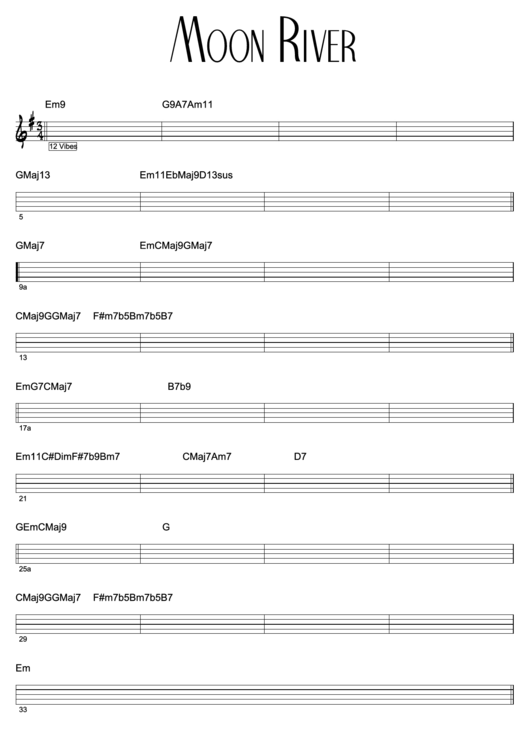 Moon River - Guitar Chord Chart Printable pdf