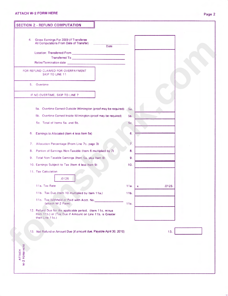 Form Wcwt-5 - Application For Refund Wage Tax