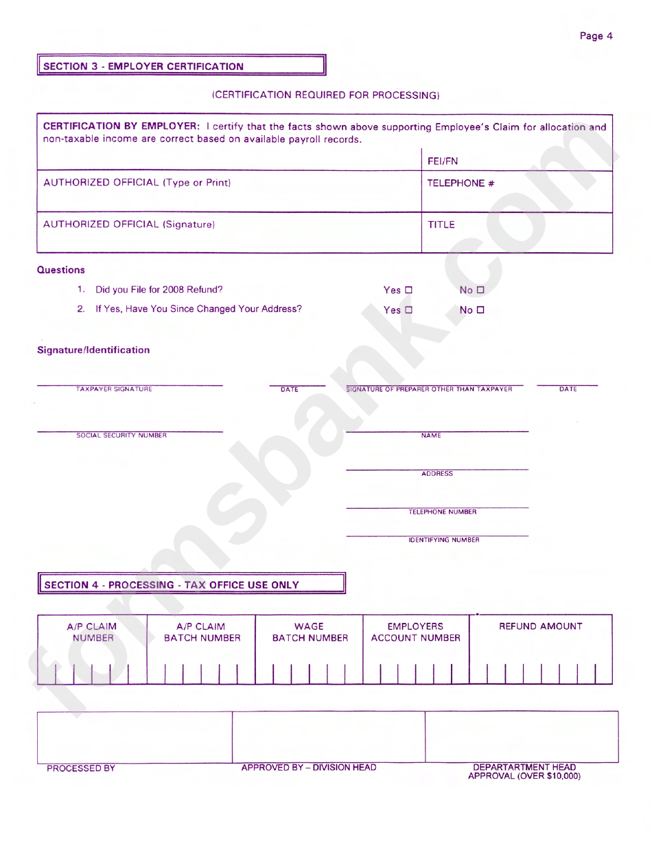 Form Wcwt-5 - Application For Refund Wage Tax