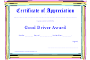 Certificate Of Appreciation - Good Driver Template