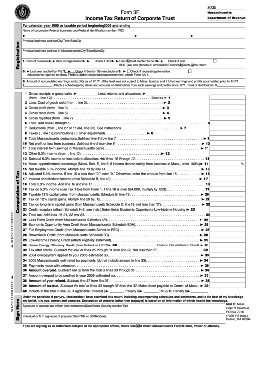 Form 3f - Income Tax Return Of Corporate Trust - 2005 Printable pdf